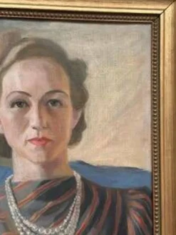 Huile sur toile originale suédoise – 'Portrait d'une dame' par Lenné – Signé – Daté 1939 – Encadré