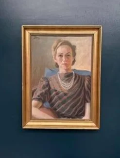 Huile sur toile originale suédoise – 'Portrait d'une dame' par Lenné – Signé – Daté 1939 – Encadré