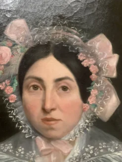 Huile sur toile Paire de portrait en cadre ovale doré XIX siècle