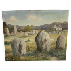 Huile sur toile paysage de Bretagne Lucien Ferriot , Dolmens