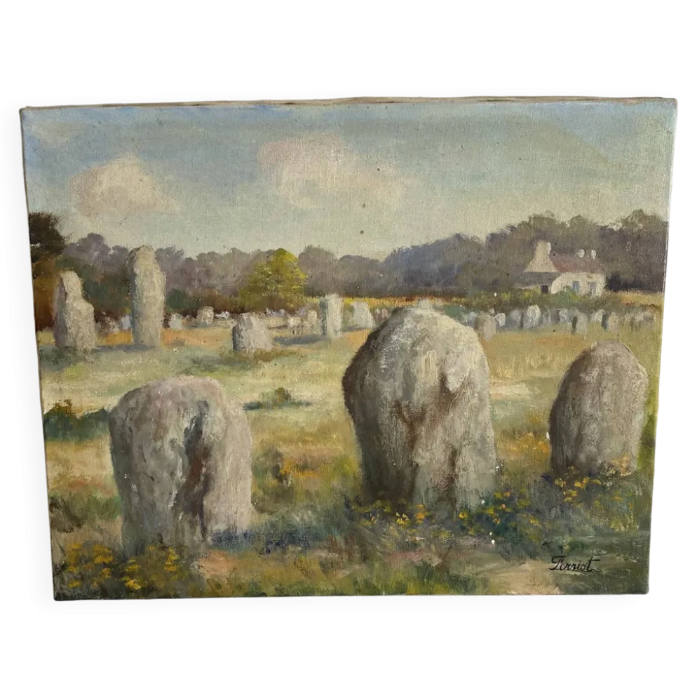 Huile sur toile paysage de Bretagne Lucien Ferriot , Dolmens