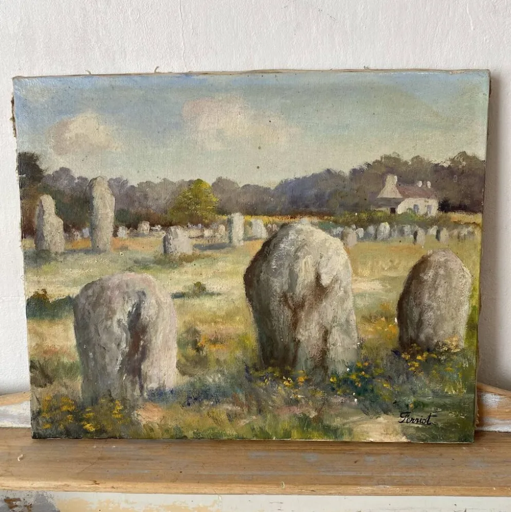 Huile sur toile paysage de Bretagne Lucien Ferriot , Dolmens