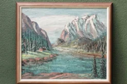 Huile sur toile, paysage de montagne, signé Kaj Brandstrup