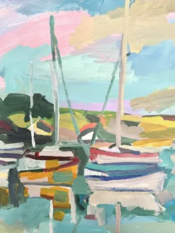 Huile sur toile port aux voiliers
