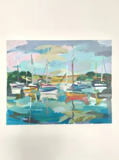 Huile sur toile port aux voiliers