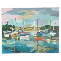 Huile sur toile port aux voiliers