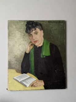Huile sur toile portrait ancien décoration alternative campagne