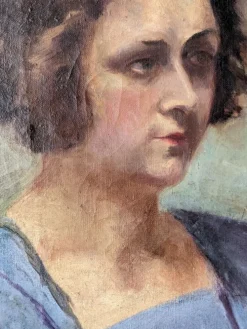 Huile sur toile portrait ancien décoration campagne bohème