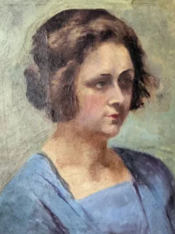 Huile sur toile portrait ancien décoration campagne bohème