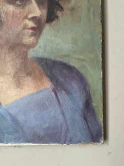 Huile sur toile portrait ancien décoration campagne bohème