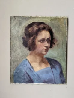 Huile sur toile portrait ancien décoration campagne bohème