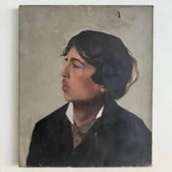 Huile sur toile portrait de jeune homme de qualité de profil fin XIXe