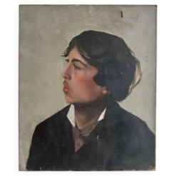 Huile sur toile portrait de jeune homme de qualité de profil fin XIXe