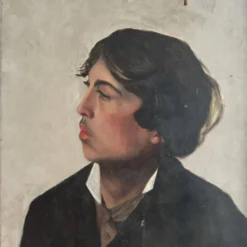 Huile sur toile portrait de jeune homme de qualité de profil fin XIXe