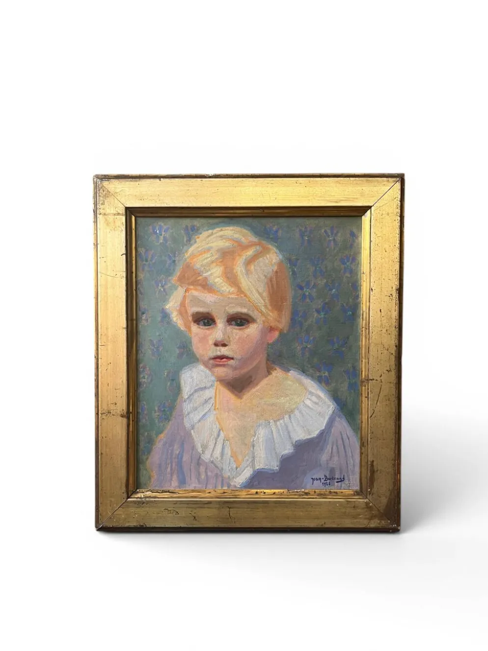 Huile sur toile, portrait d’enfant signé J. Bertrand début XXème