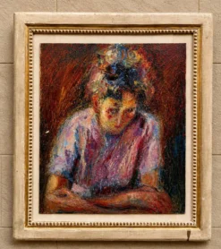 Huile sur toile – Portrait expressionniste d'une jeune femme – XXᵉ siècle