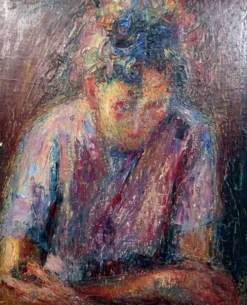 Huile sur toile – Portrait expressionniste d'une jeune femme – XXᵉ siècle