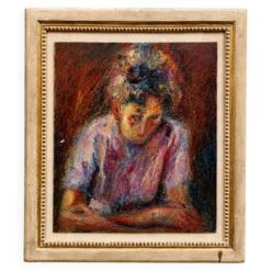 Huile sur toile – Portrait expressionniste d'une jeune femme – XXᵉ siècle