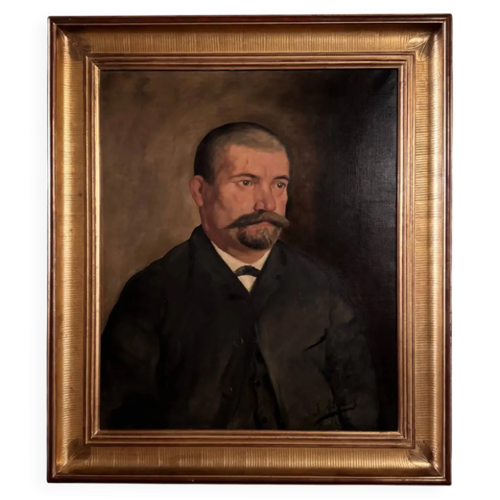 Huile sur toile portrait XIXe 1888 homme portant moustache par J. Abrol