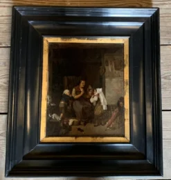 Huile sur toile, scène d’intérieur
