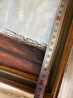 Huile sur toile signée, paysage de village normand, 1992