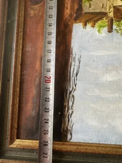 Huile sur toile signée, paysage de village normand, 1992