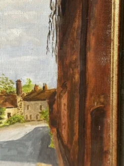 Huile sur toile signée, paysage de village normand, 1992