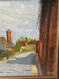 Huile sur toile signée, paysage de village normand, 1992