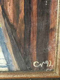 Huile sur toile signée, paysage de village normand, 1992