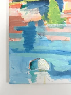 Huile sur toile signée, port de pêche aux barques colorées