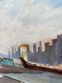 Huile sur toile « un petit port tranquille » années 80