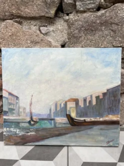 Huile sur toile « un petit port tranquille » années 80