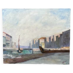 Huile sur toile « un petit port tranquille » années 80
