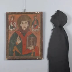Icône ancienne Saint Nicolas, tempera sur panneau, Roumanie, XIXe siècle