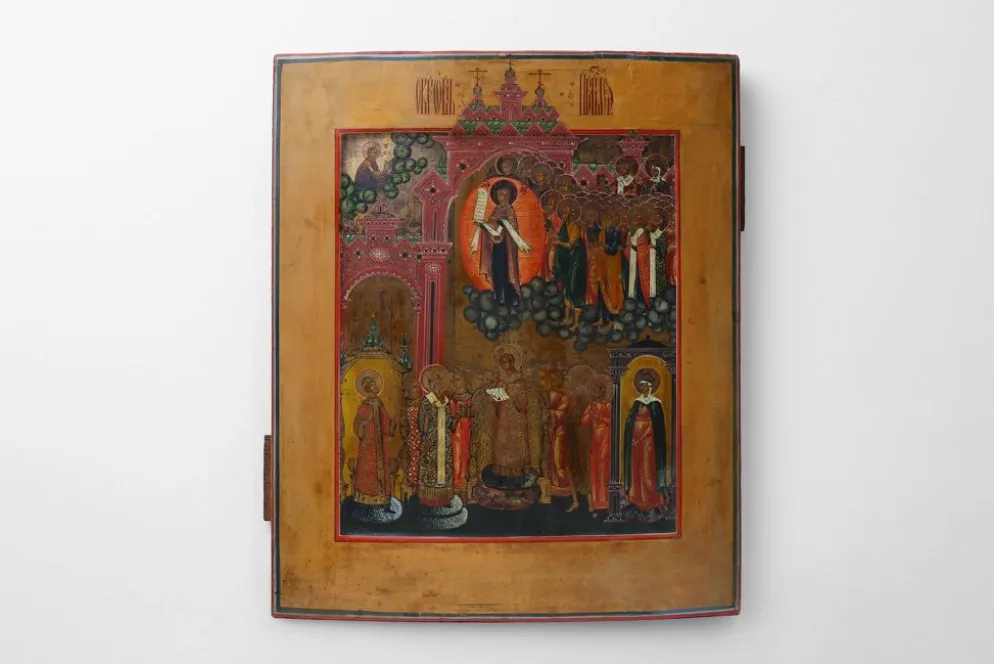Icône russe « Intercession de la Mère de Dieu », Russie, vers 1900