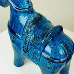 Italienisches Keramikpferd Rimini Blu aus der Jahrhundertmitte von Aldo Londi für Bitossi