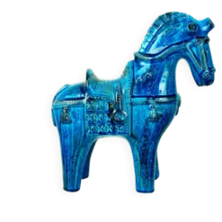 Italienisches Keramikpferd Rimini Blu aus der Jahrhundertmitte von Aldo Londi für Bitossi
