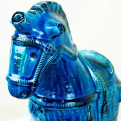Italienisches Keramikpferd Rimini Blu aus der Jahrhundertmitte von Aldo Londi für Bitossi
