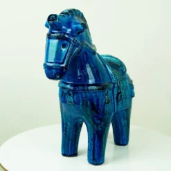 Italienisches Keramikpferd Rimini Blu aus der Jahrhundertmitte von Aldo Londi für Bitossi