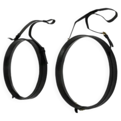 Jacques Adnet paire de miroirs circulaires cuir et laiton