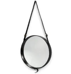 Jacques Adnet paire de miroirs circulaires cuir et laiton