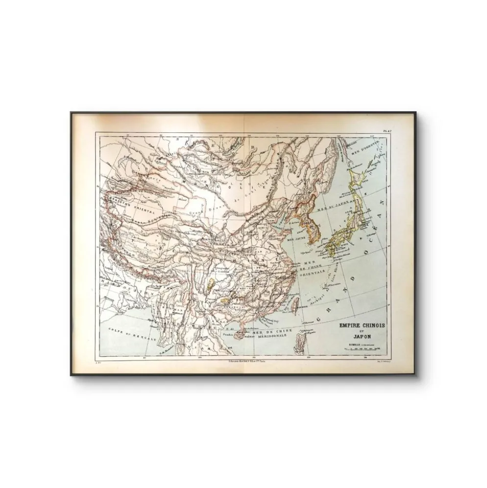 Japon et Chine, carte ancienne 1887 – Carte géographique vintage.