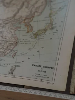 Japon et Chine, carte ancienne 1887 – Carte géographique vintage.