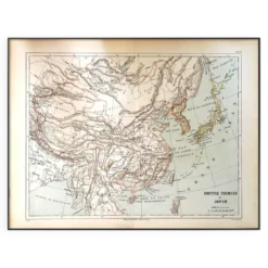 Japon et Chine, carte ancienne 1887 – Carte géographique vintage.