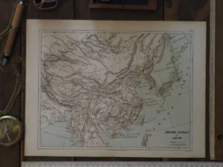 Japon et Chine, carte ancienne 1887 – Carte géographique vintage.