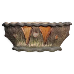 Jardinière Terracotta brutaliste imitation tronc d'arbre, cache-pot, campag
