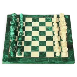 Jeu d'échecs en malachite fait main.