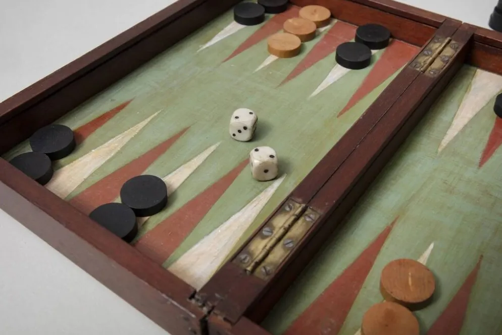 Jeu de voyage backgammon et dames vers 1920