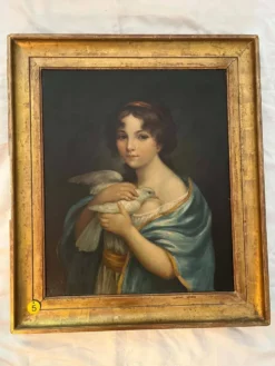 Jeune femme à la colombe . Portrait du 19e imitant une peinture classique