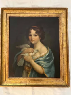 Jeune femme à la colombe . Portrait du 19e imitant une peinture classique